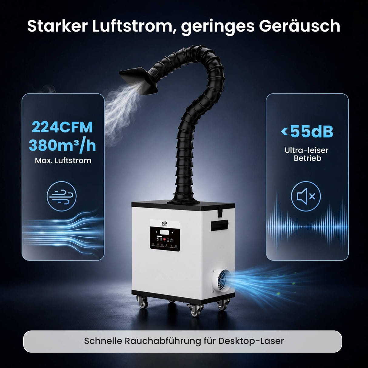 Monport 260W Laserrauchabsauganlage mit 4-stufigem Filtersystem – Für CO₂- und Faserlaser-Graviermaschinen
