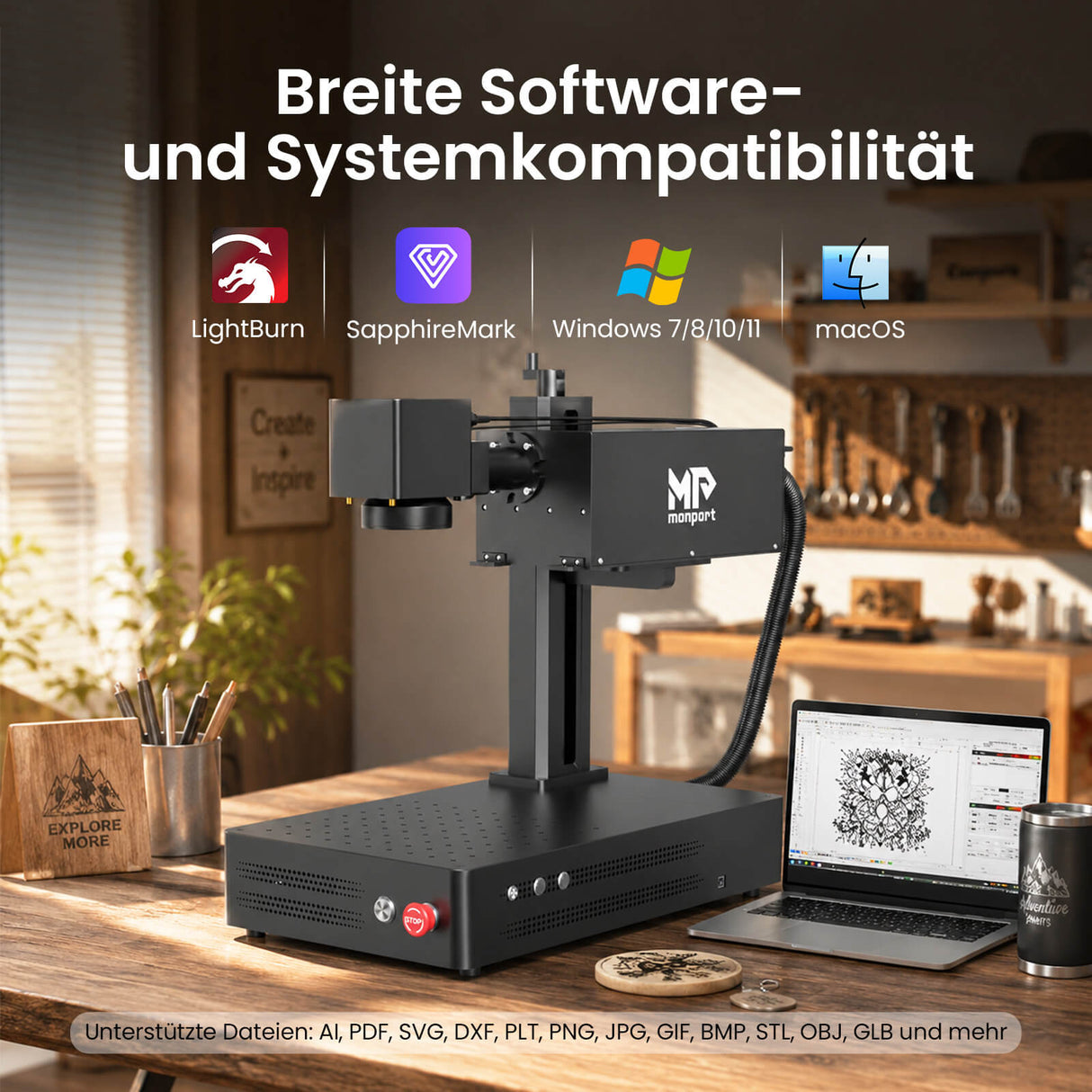 Monport GM 6W PRO UV Laser Graviermaschine(Innengravur) – Professionelle UV Laserbeschriftung mit 355nm Kaltlaser-Technologie