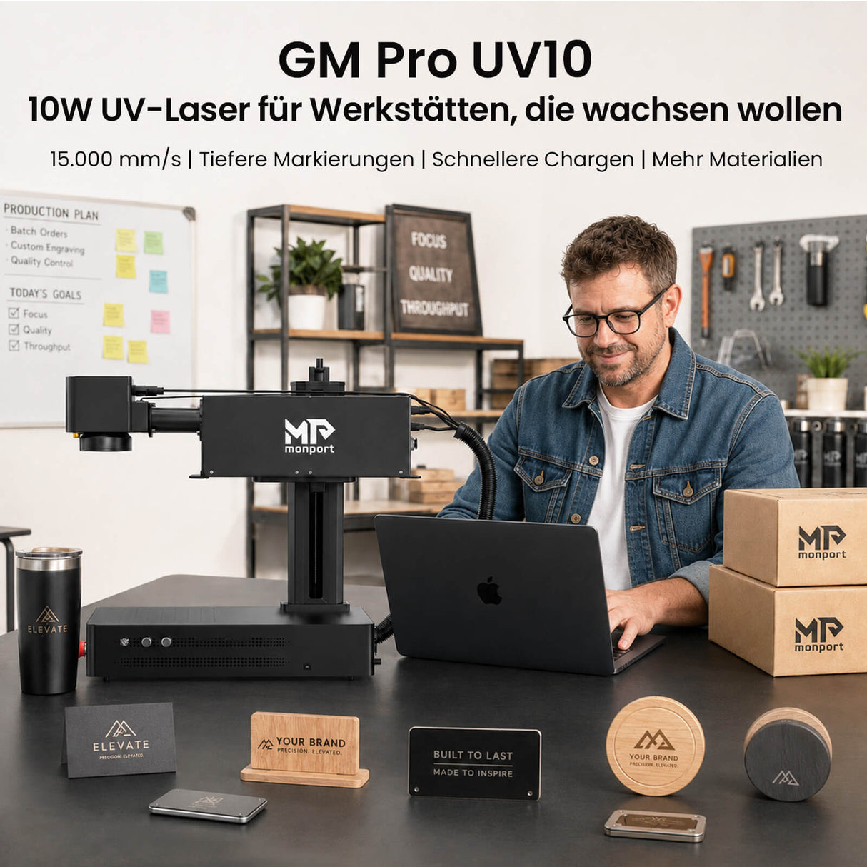 Monport GM 10W PRO UV Laser Graviermaschine(Innengravur) – Professionelle UV Laserbeschriftung mit 355nm Kaltlaser-Technologie