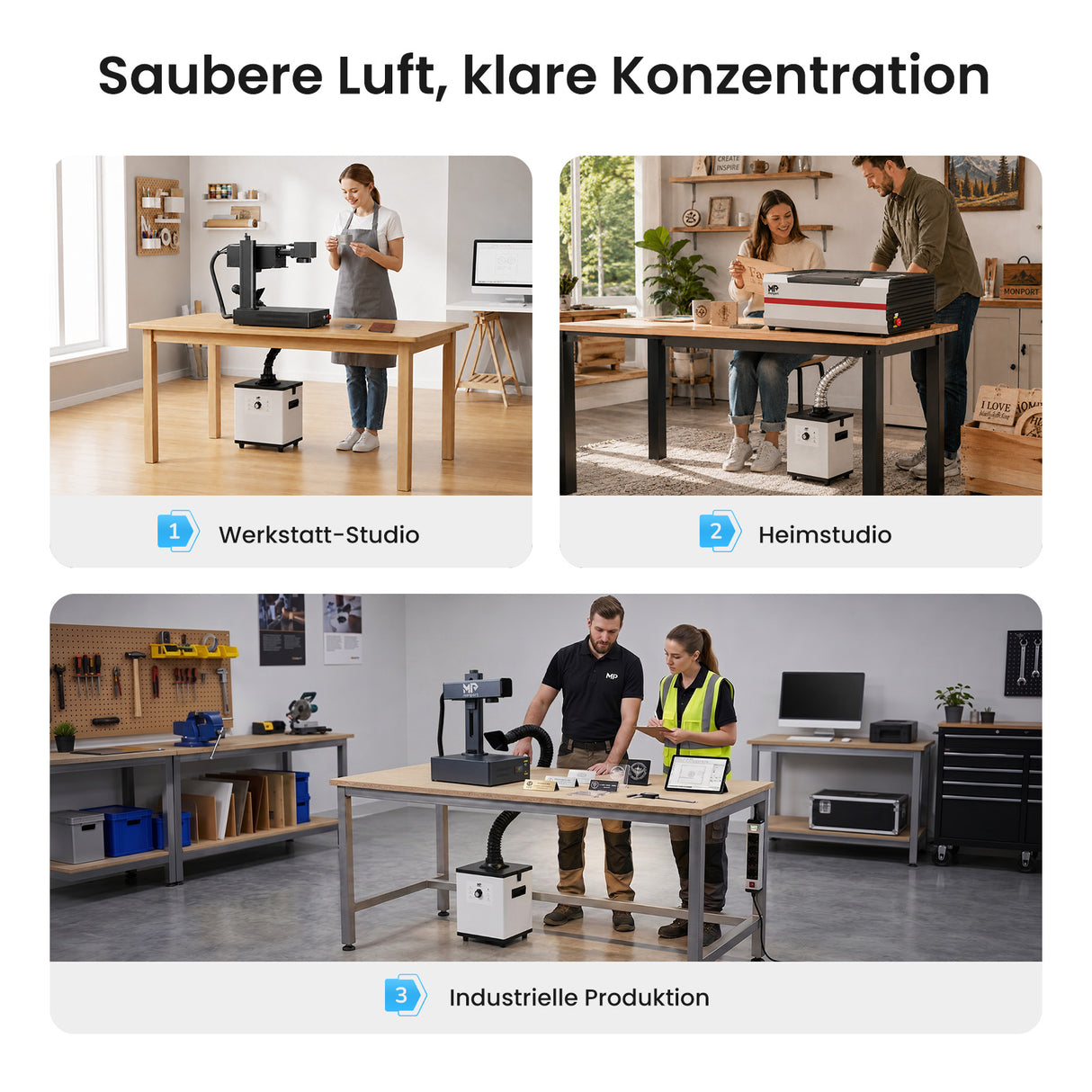Monport 200W Laserabsaugung mit 4-Schicht-Filter für CO2- und Faser-Lasergravierer