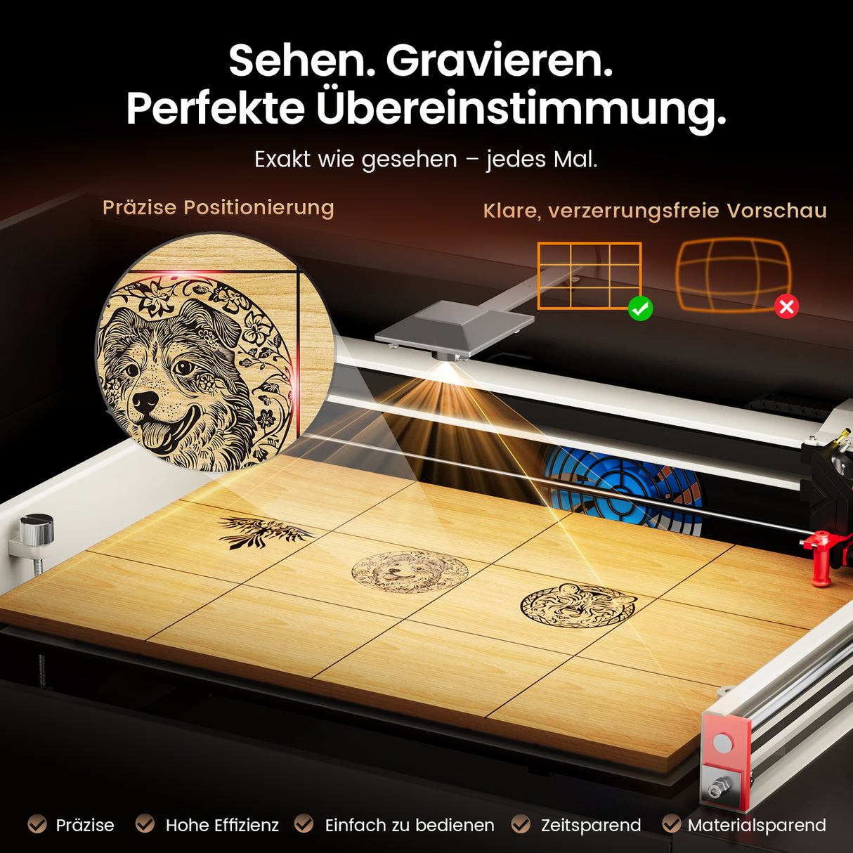 Monport Reno45 Pro Vision 45W Desktop CO2 Lasergravur- und Schneidemaschine (16" x 12") mit 8MP HD-Kamera und magnetischer Autofokus-Unterstützung