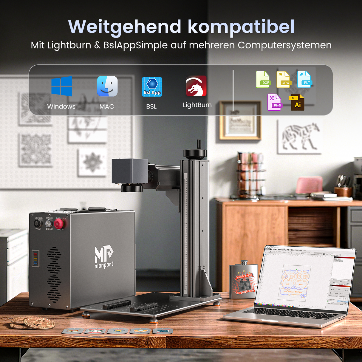 Monport GT 50W Getrennter Faserlaser-Gravier- und Markiermaschine mit Autofokus (200 mm × 200 mm) – Gerät