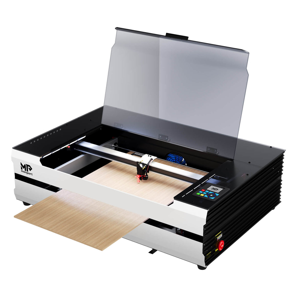 Monport Reno 65 Pro Desktop CO₂ Lasergravierer und Schneidemaschine (600x400mm) & 65 Pro Vision, ausgestattet mit einer 8MP HD-Kamera und intelligenter Auto-Fill-Funktion.