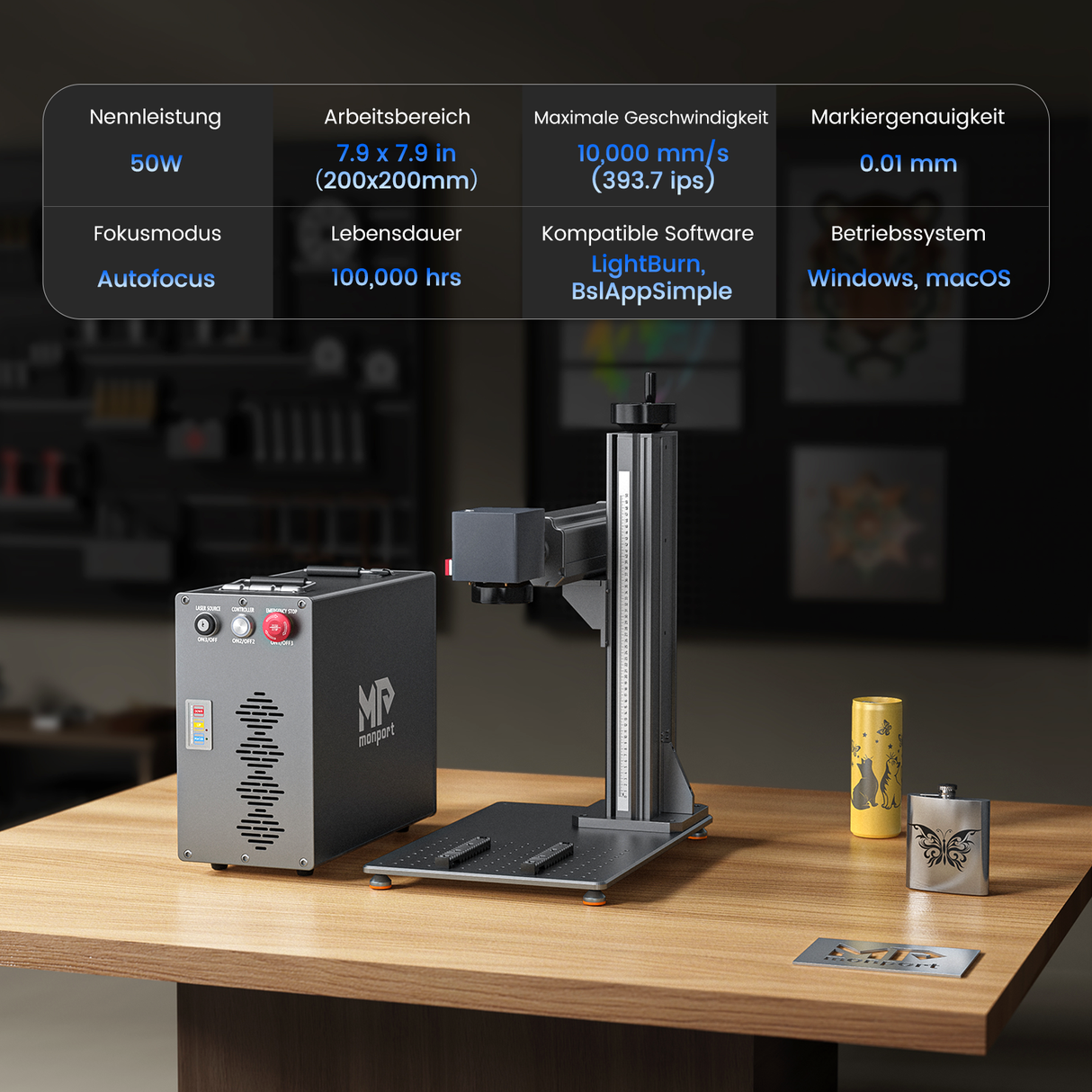 Monport GT 60W Getrennte MOPA-Faserlaser-Gravier- und Farbmarkiermaschine mit Autofokus – Gerät