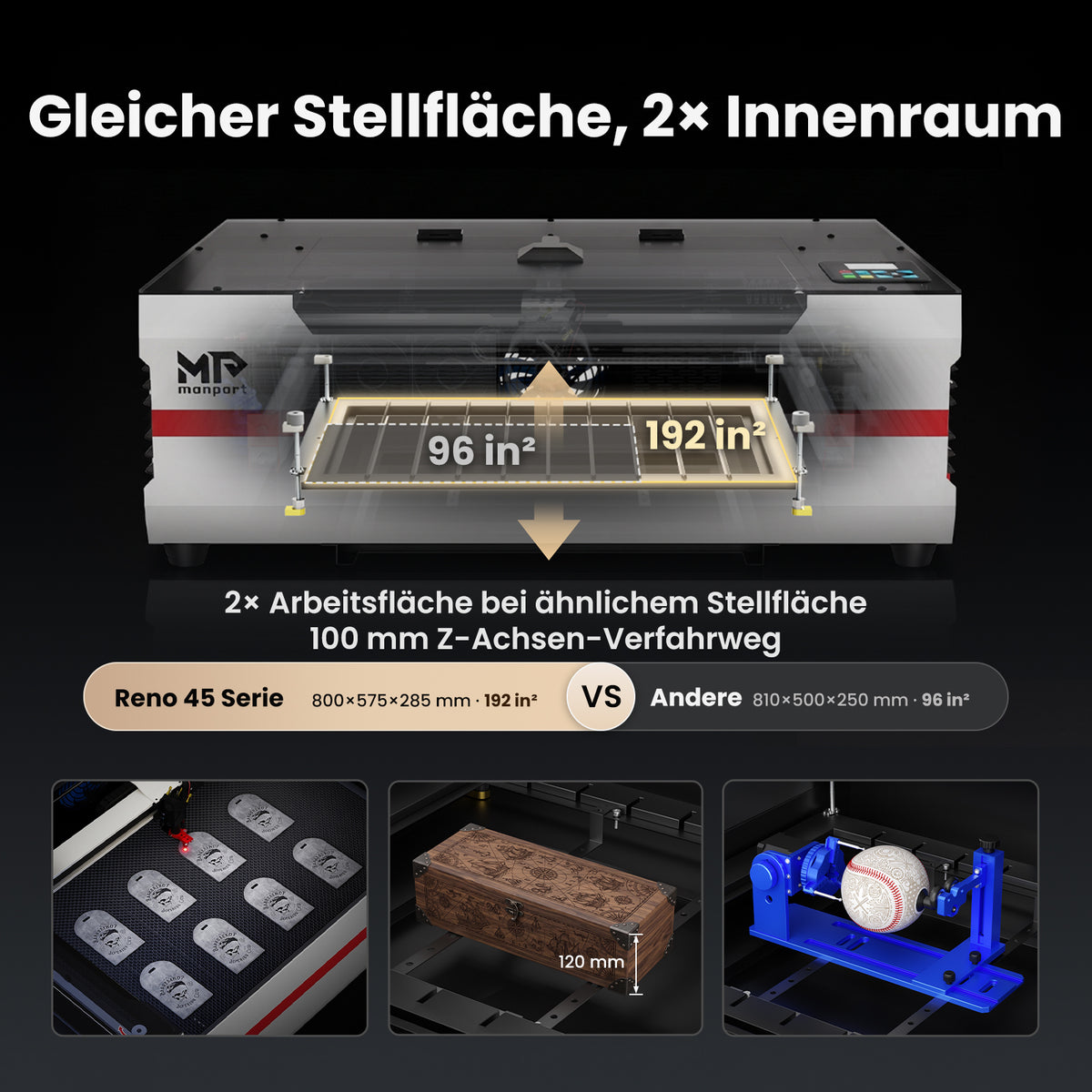 Monport Reno45 Pro Vision 45W Desktop CO₂-Lasergravierer und -Schneider (16" x 12") mit 8MP HD-Kamera, Assistierter Autofokus-Unterstützung und integrierter Wasserkühlung