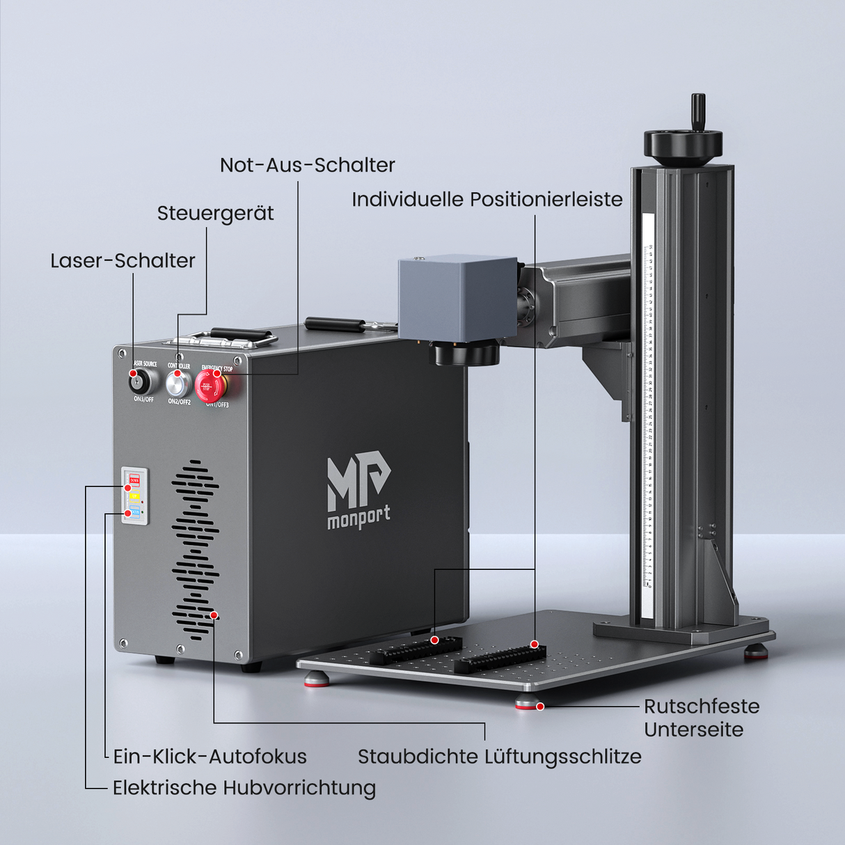 Monport GT 50W Getrennter Faserlaser-Gravier- und Markiermaschine mit Autofokus (200 mm × 200 mm) – Gerät