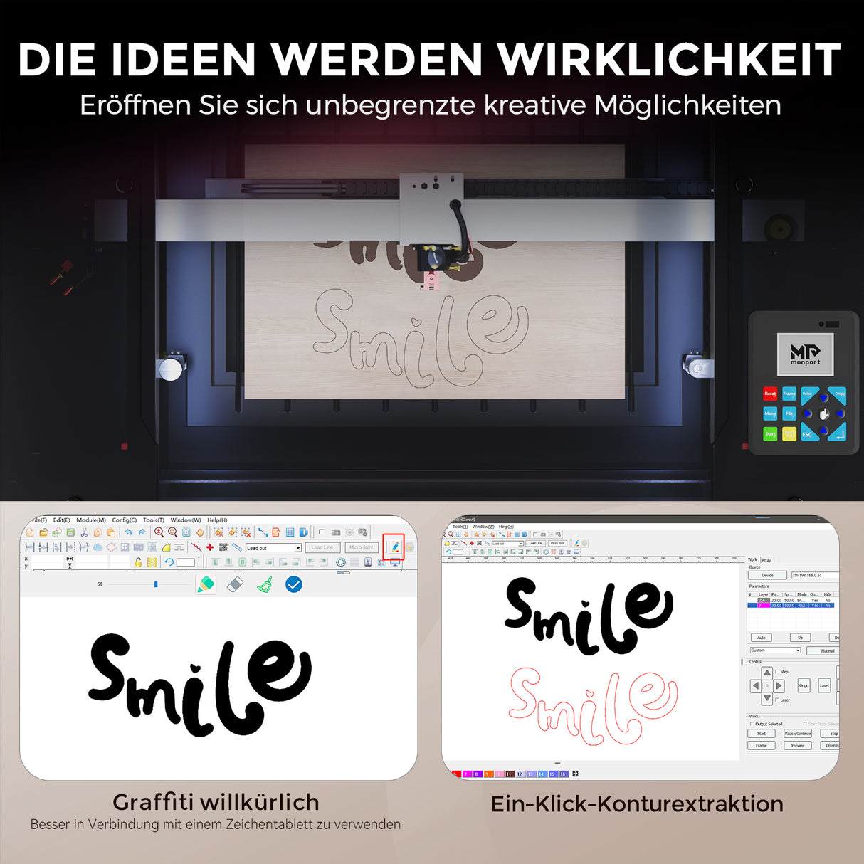 Monport Reno45 Pro 45W Desktop CO2-Lasergravierer und -schneider (16" x 12") mit brandneuem Assistierter Autofokus