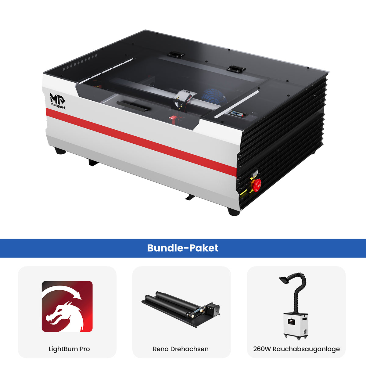 Monport Reno45 45W Desktop CO2-Lasergravierer und -schneider (16" x 12") mit brandneuem Assistierter Autofokus