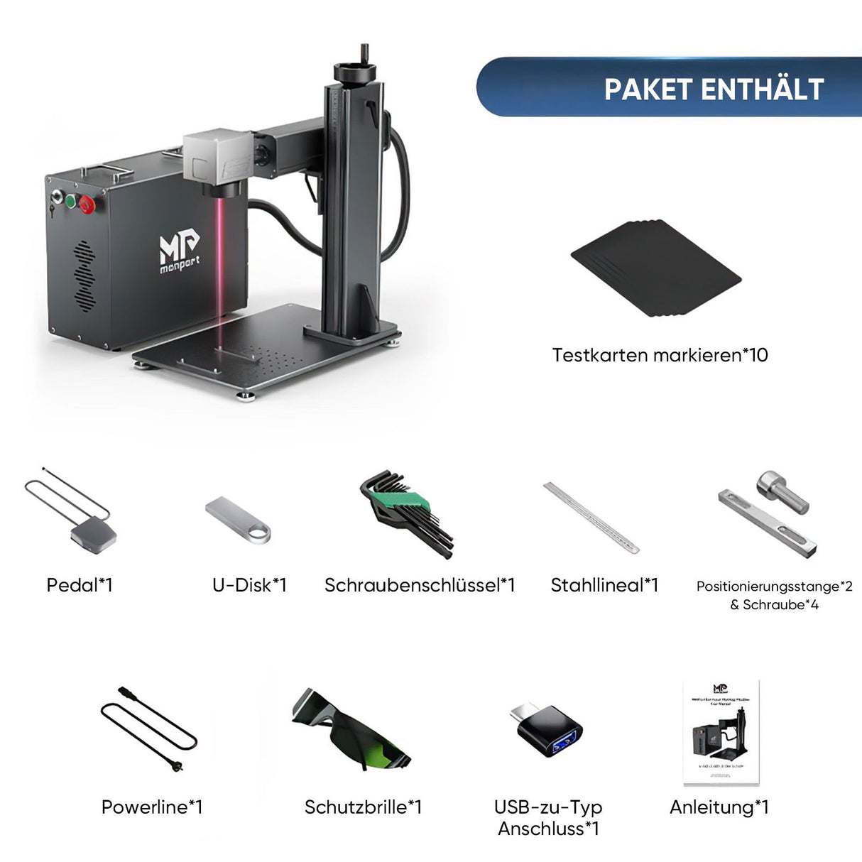 Monport 100W (175 x 175 cm) GPro MOPA fiber laser engraving & marking machine with manual focus