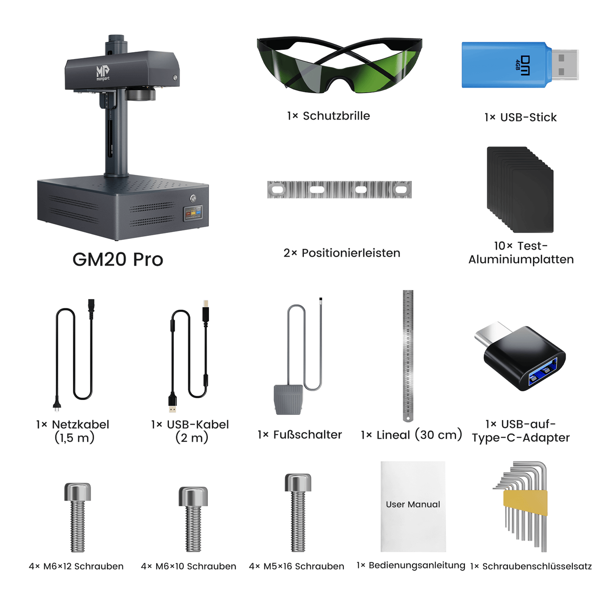 Monport GM 20W Pro Integrierte Faserlaser-Graviermaschine & Markiermaschine mit Autofokus - Maschine