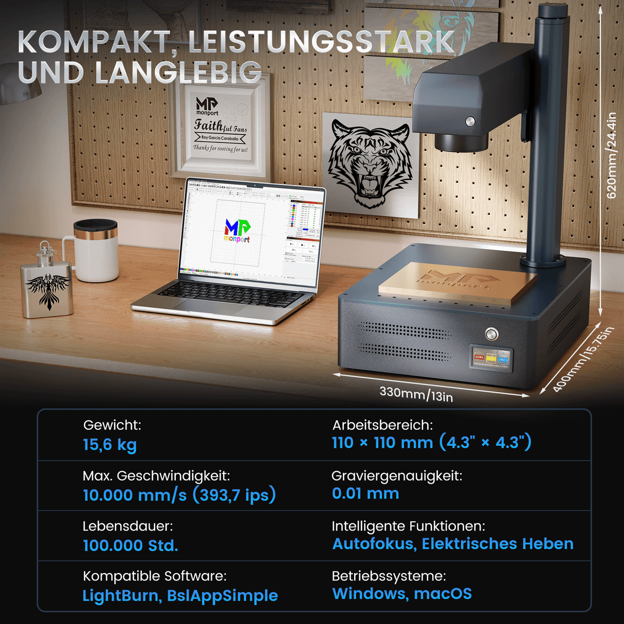 Monport GM 20W Pro Integrierte Faserlaser-Graviermaschine & Markiermaschine mit Autofokus - Maschine