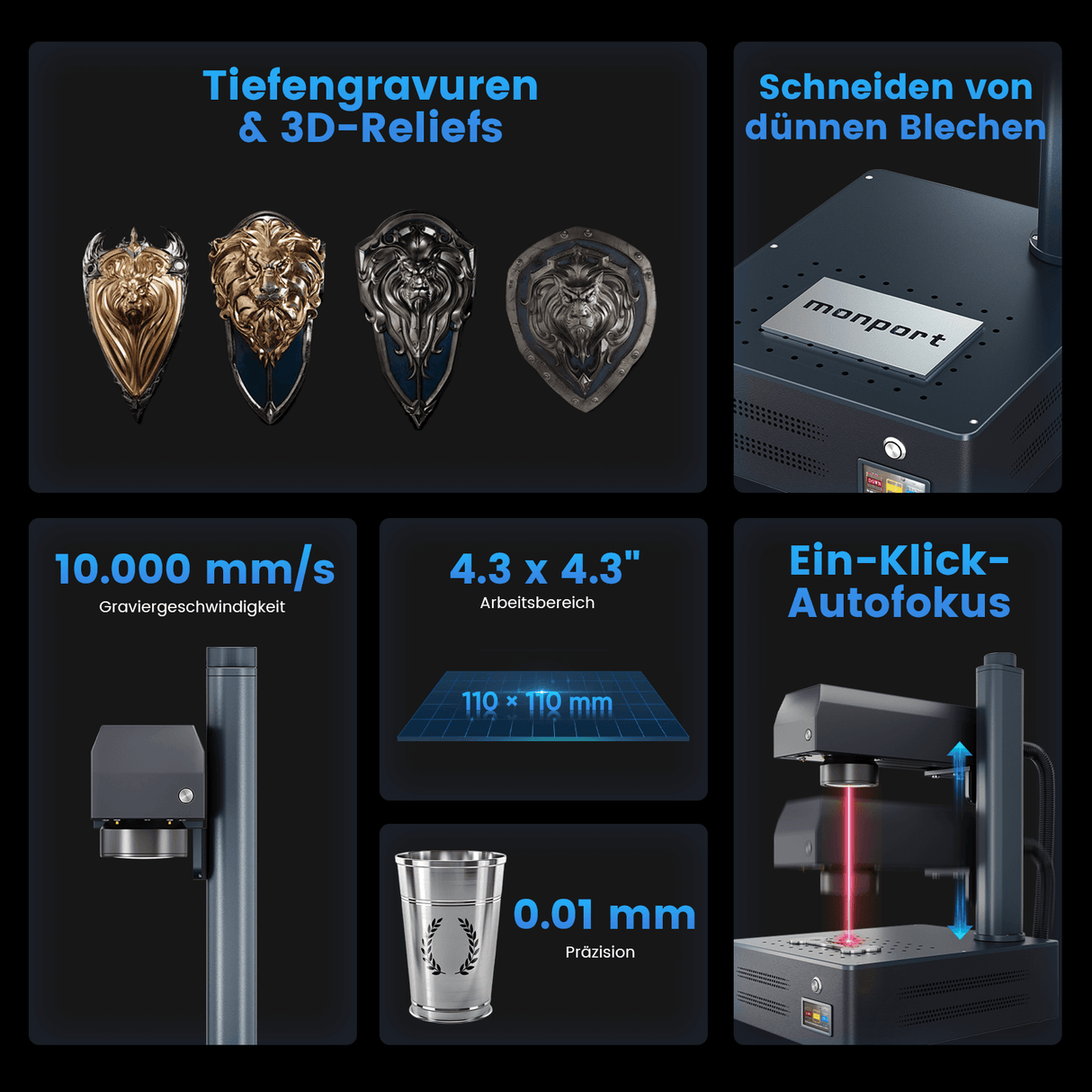 Monport GM 20W Pro Integrierte Faserlaser-Graviermaschine & Markiermaschine mit Autofokus - Maschine