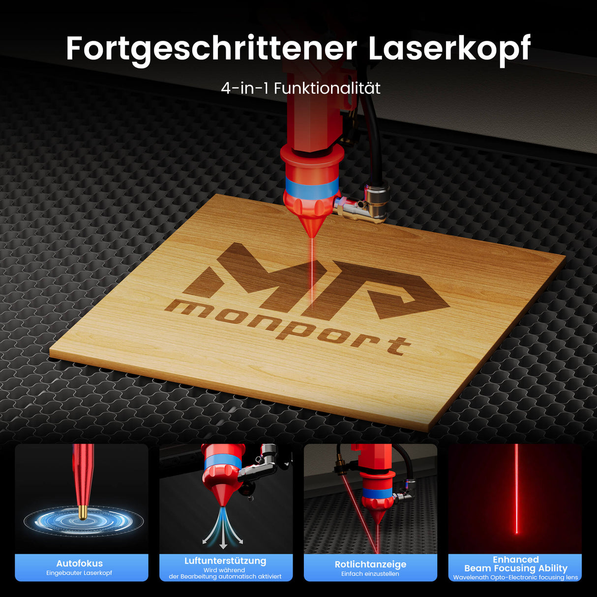 Monport 90W CO2 Laser Graviermaschine & Cutter (500x700mm) mit Autofokus