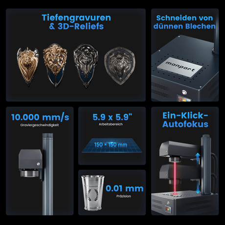 Monport GM 50W Pro Integrierte Faserlaser-Graviermaschine & Markiermaschine mit Autofokus - Maschine