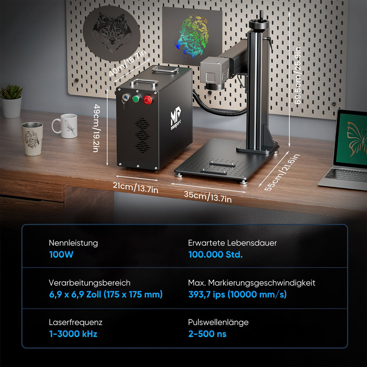 Monport 100W (175 x 175 mm) GPro MOPA Faserlaser Gravier & Markiermaschine mit manuellem Fokus - MonPortlaser.de