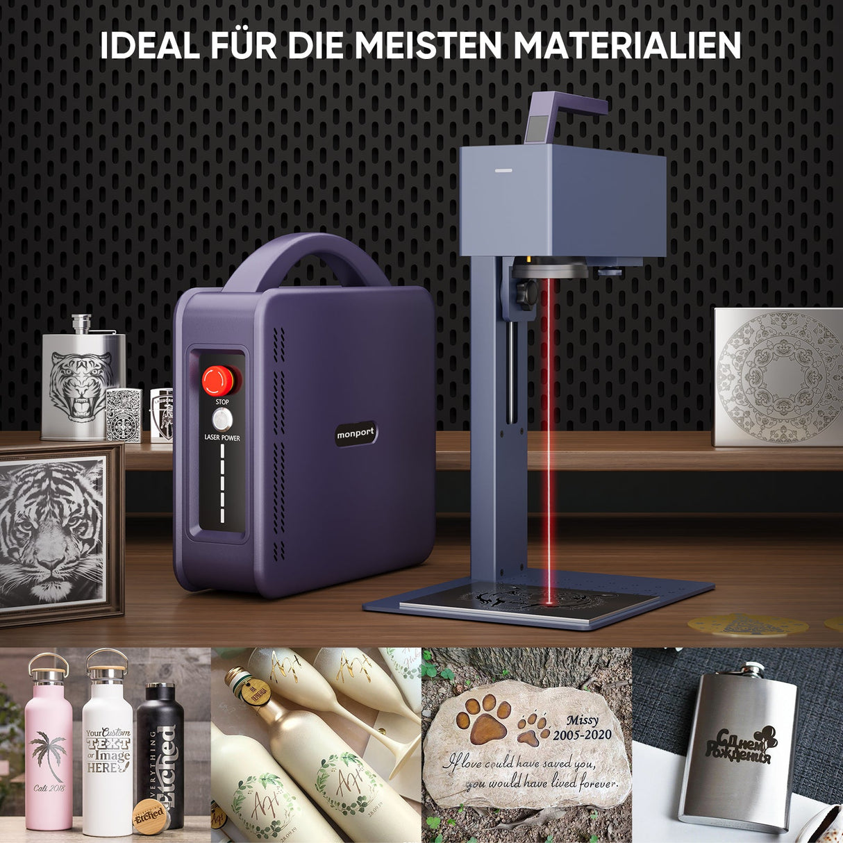 Monport 20W tragbarer Mini - Faser - Lasergravierer für farbige Metallbeschriftung - MonPortlaser.de