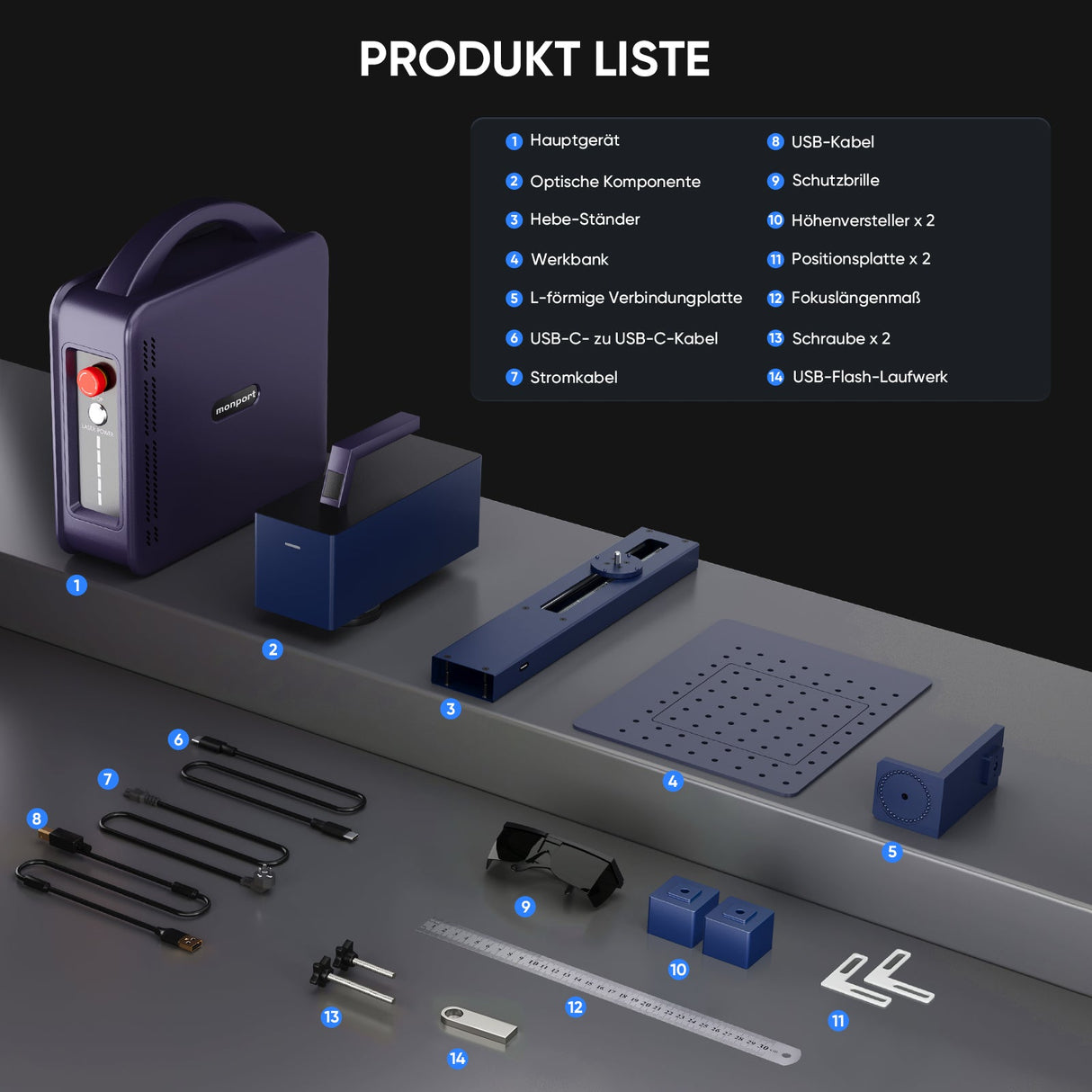 Monport 20W tragbarer Mini - Faser - Lasergravierer für farbige Metallbeschriftung - MonPortlaser.de