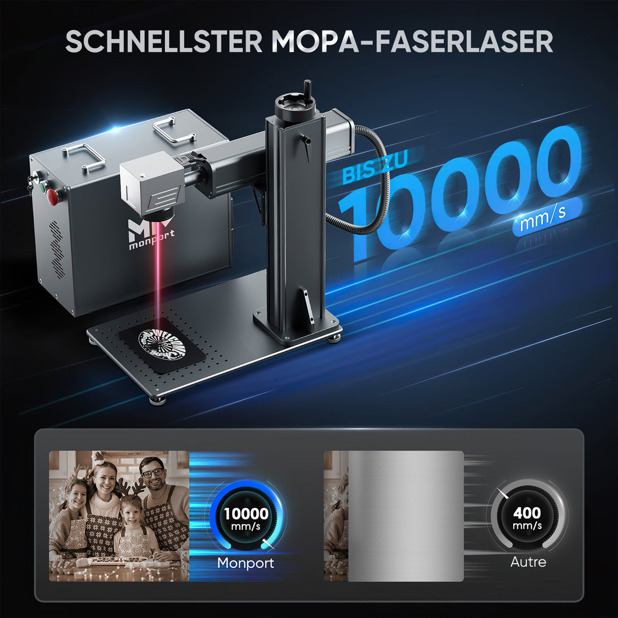 Monport 30W (175 x 175 mm) GPro MOPA Faserlaser Gravier & Markiermaschine mit manuellem Fokus - MonPortlaser.de