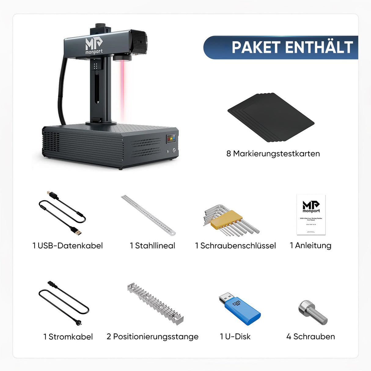 Monport GA Verbesserte 100W Integrierte MOPA Faserlasergravierer & Markiermaschinen mit Autofokus - MonPortlaser.de
