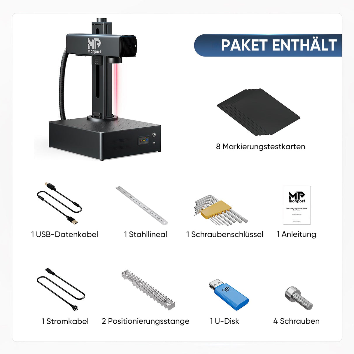 Monport GA Verbesserte 30W Integrierte MOPA Faserlasergravierer & Markiermaschinen mit Autofokus - MonPortlaser.de