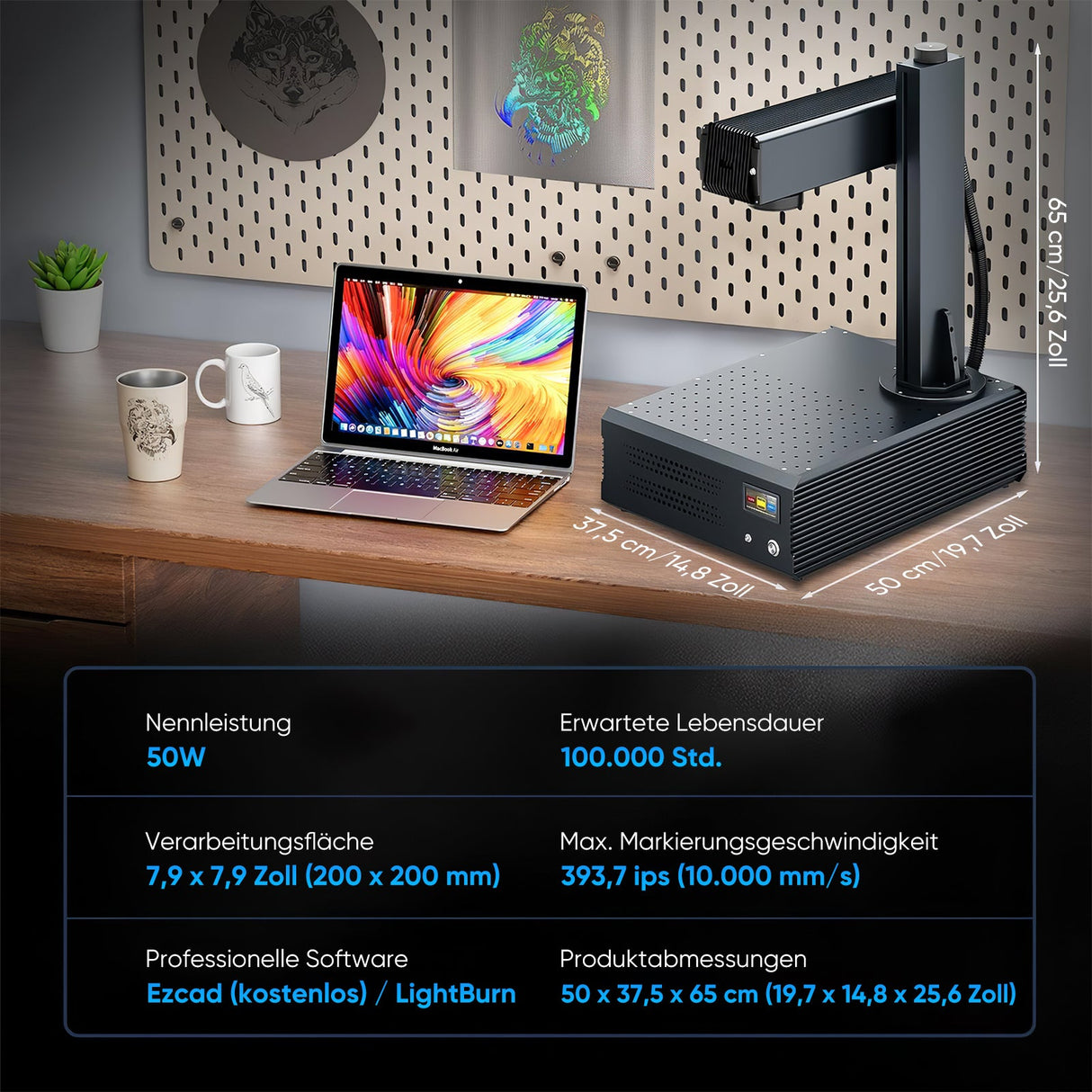 Monport GA Verbesserte 50W Integrierte Faser Lasergravierer & Markiermaschinen mit Autofokus - MonPortlaser.de