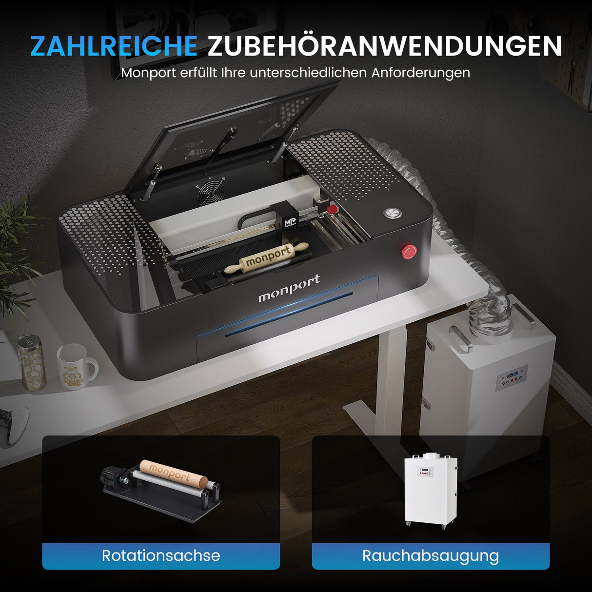 MONPORT ONYX 55W (460mm*290mm) Multifunktionale Desktop Laser Graviermaschine - MonPortlaser.de