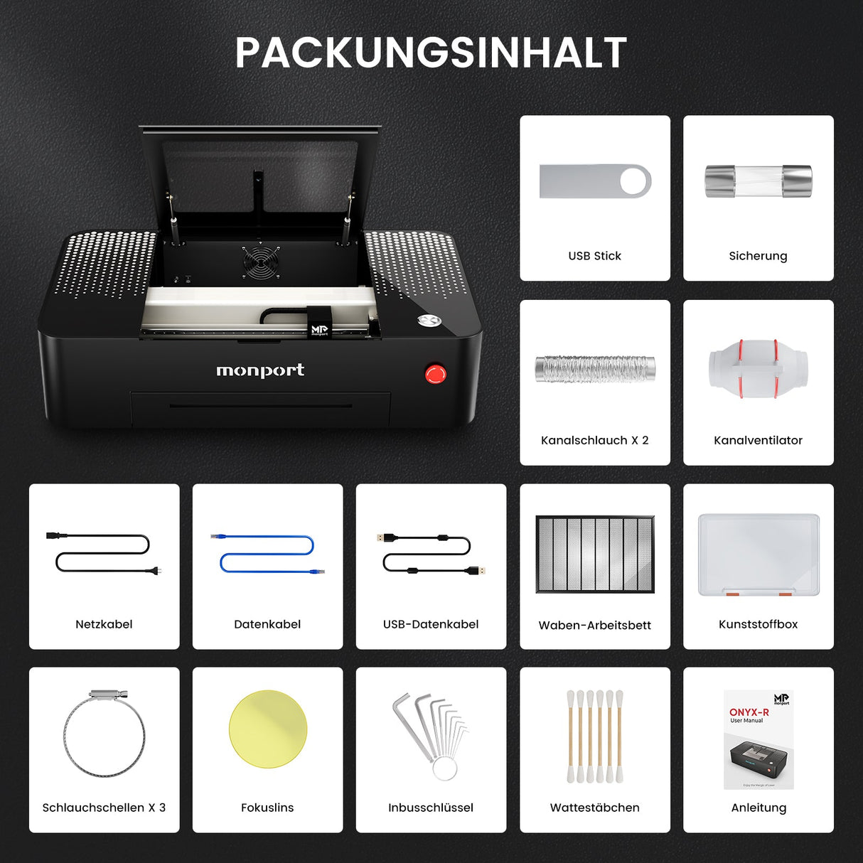 MONPORT ONYX 55W (460mm*290mm) Multifunktionale Desktop Laser Graviermaschine - MonPortlaser.de