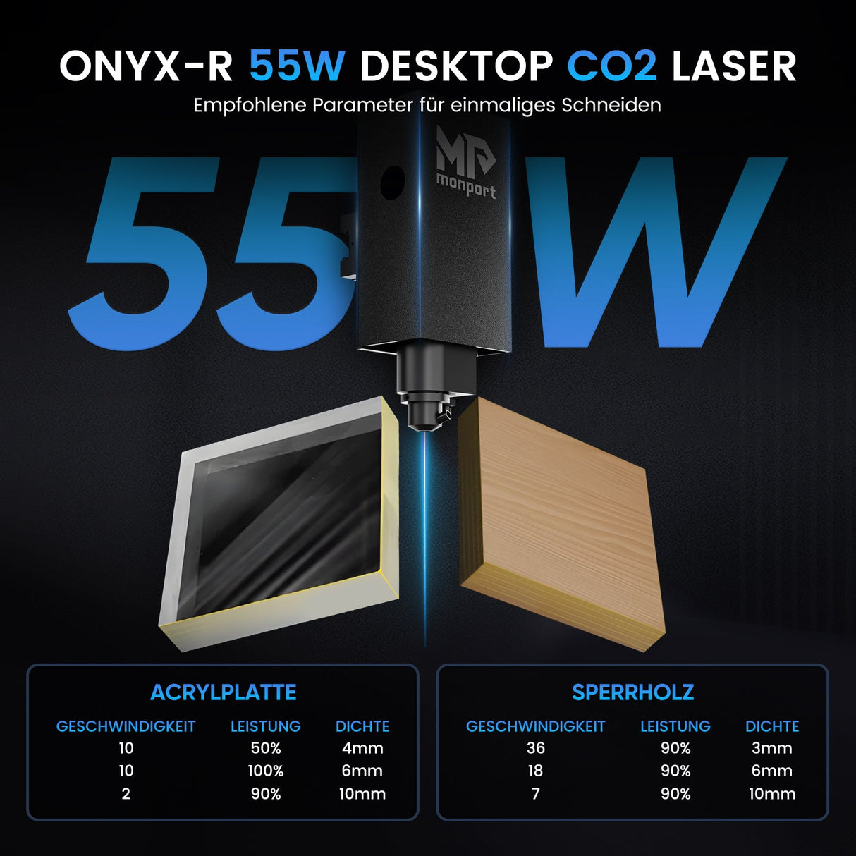 MONPORT ONYX 55W (460mm*290mm) Multifunktionale Desktop Laser Graviermaschine - MonPortlaser.de