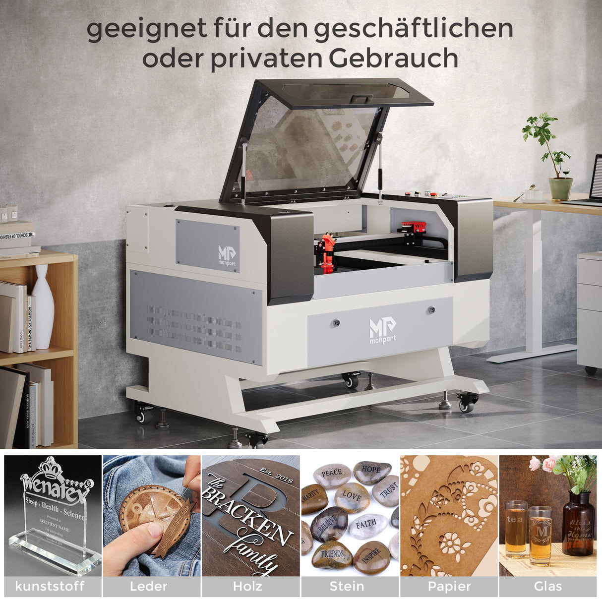 Monport 60W CO2 Laser Graviermaschine & Cutter (700 x 500mm) Gravurfläche mit Autofokus