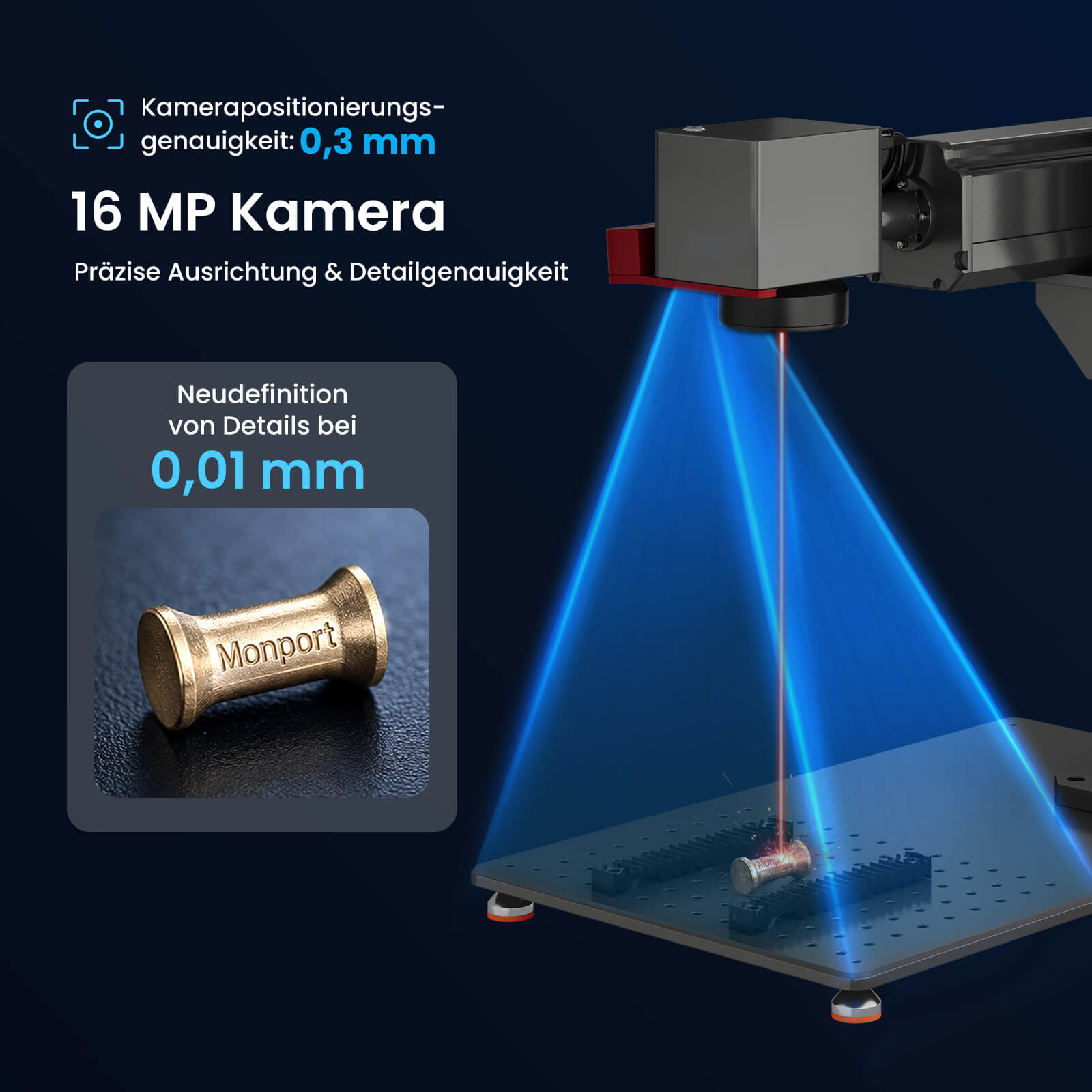 Monport GPro Vision 60W MOPA  Faserlaser Maschine – Mit Vision-System für automatische Positionierung, präzise Metallgravur & Laserbeschriftung