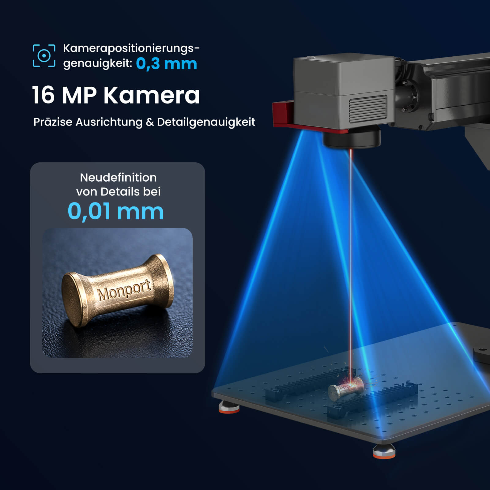 Monport GPro MOPA Faserlaser Maschine – 16MP Kamera, automatische Positionierung, Metallgravur & Laserscheneiden 