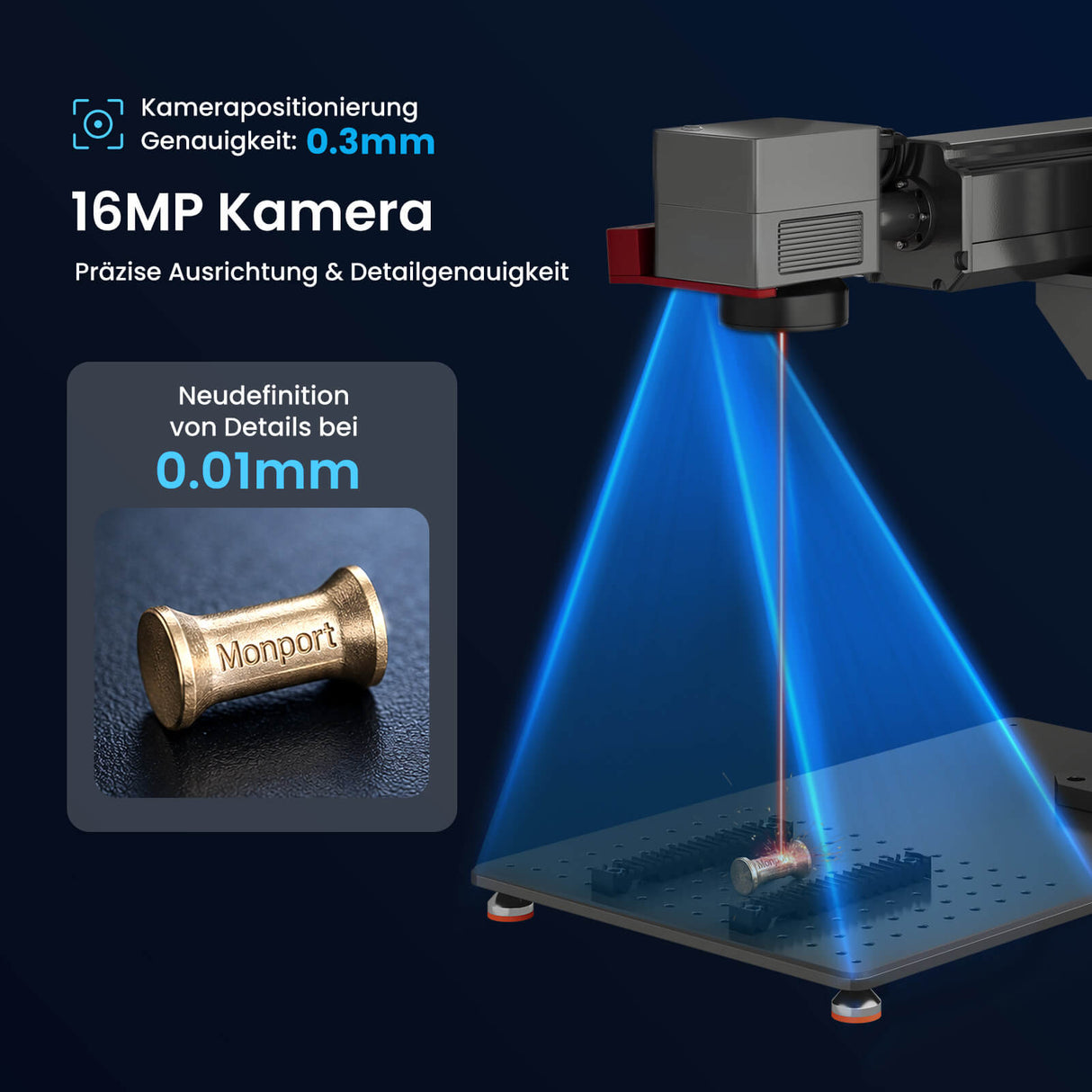 Monport GPro 200W MOPA Vision Faserlaser Maschine – Mit Vision-System für automatische Positionierung, präzise Metallgravur & Laserbeschriftung