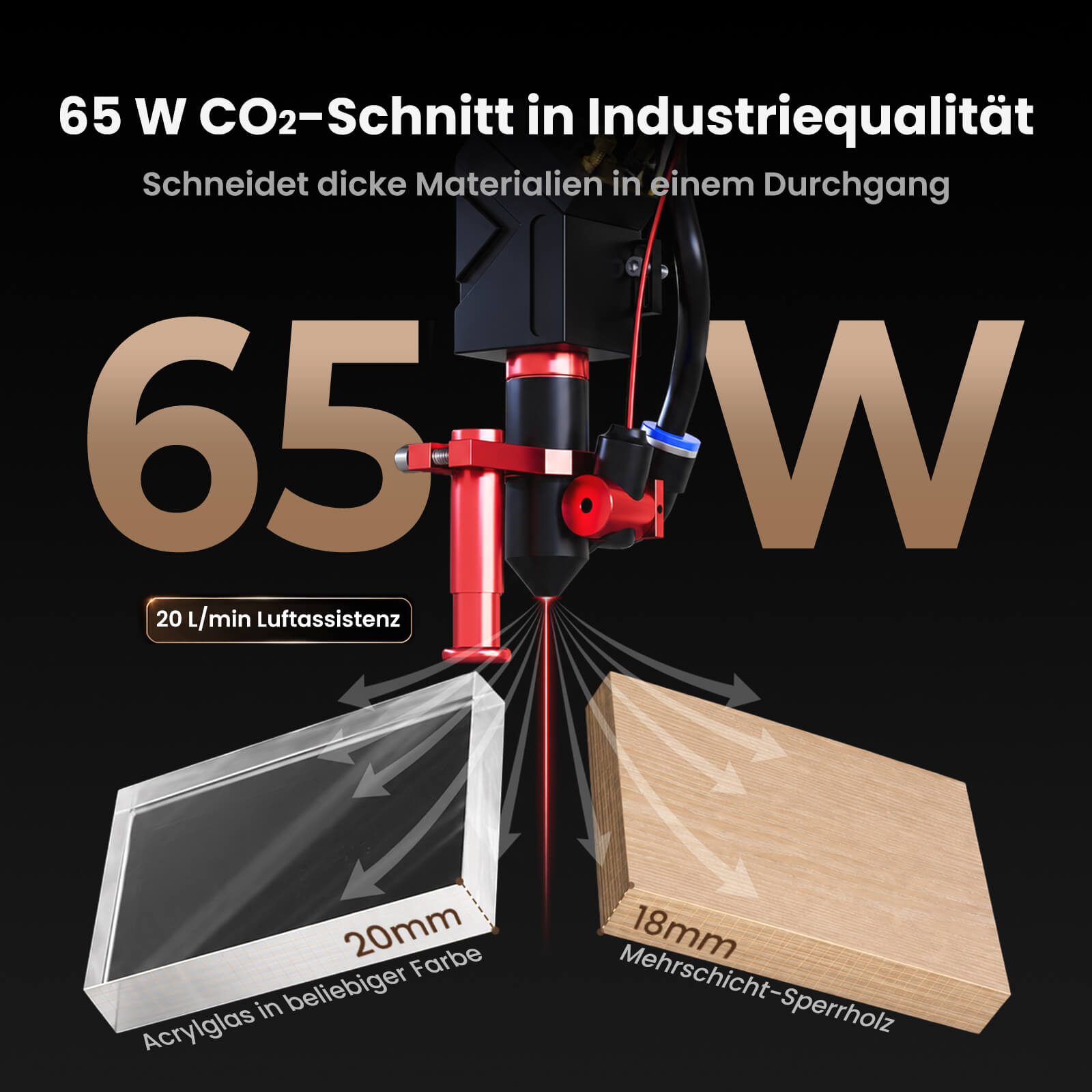Monport Reno65 Pro Vision 65W Desktop CO₂ Lasergravierer & Laserschneider (24