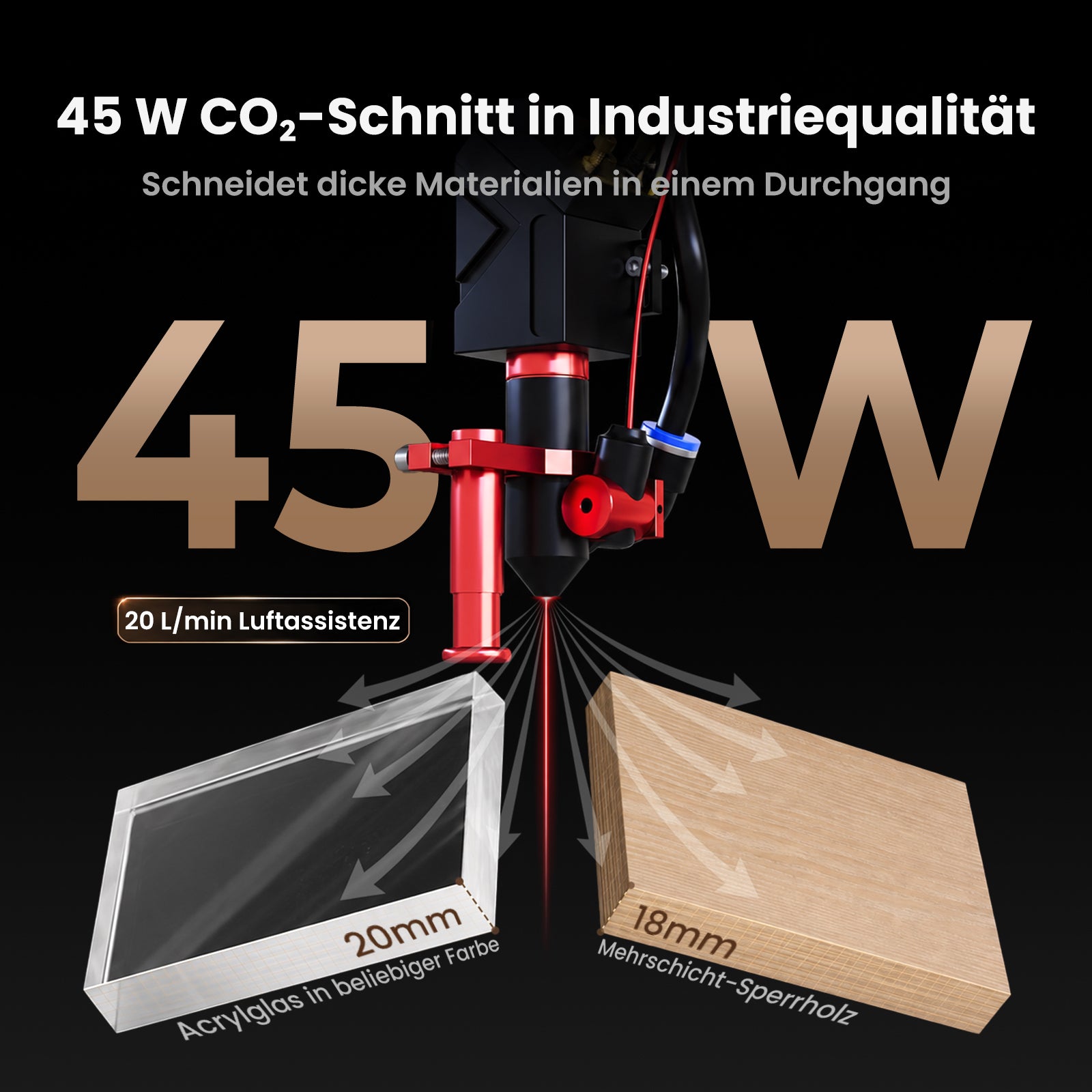 Monport Reno45 Pro Vision 45W Desktop CO₂-Lasergravierer und -Schneider (16