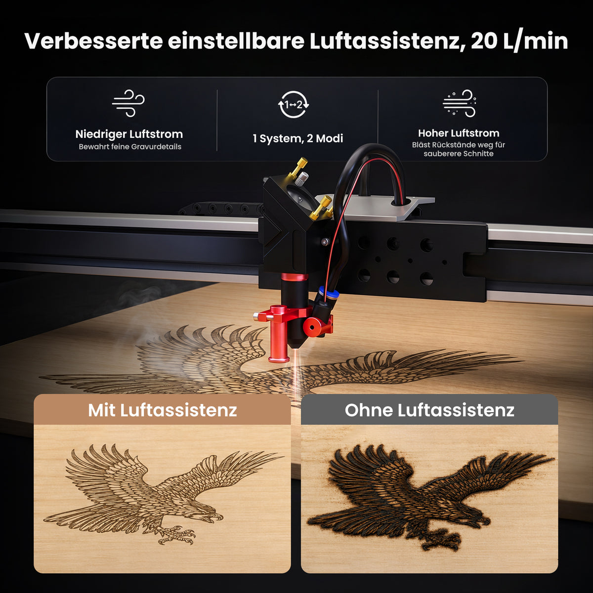 Monport Reno45 Pro Vision 45W Desktop CO₂-Lasergravierer und -Schneider (16