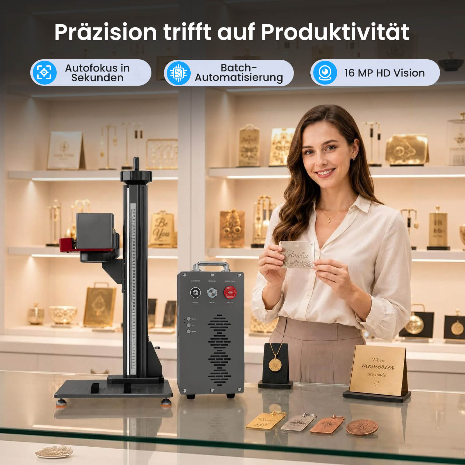 Monport GPro Vision 60W MOPA  Faserlaser Maschine – Mit Vision-System für automatische Positionierung, präzise Metallgravur & Laserbeschriftung