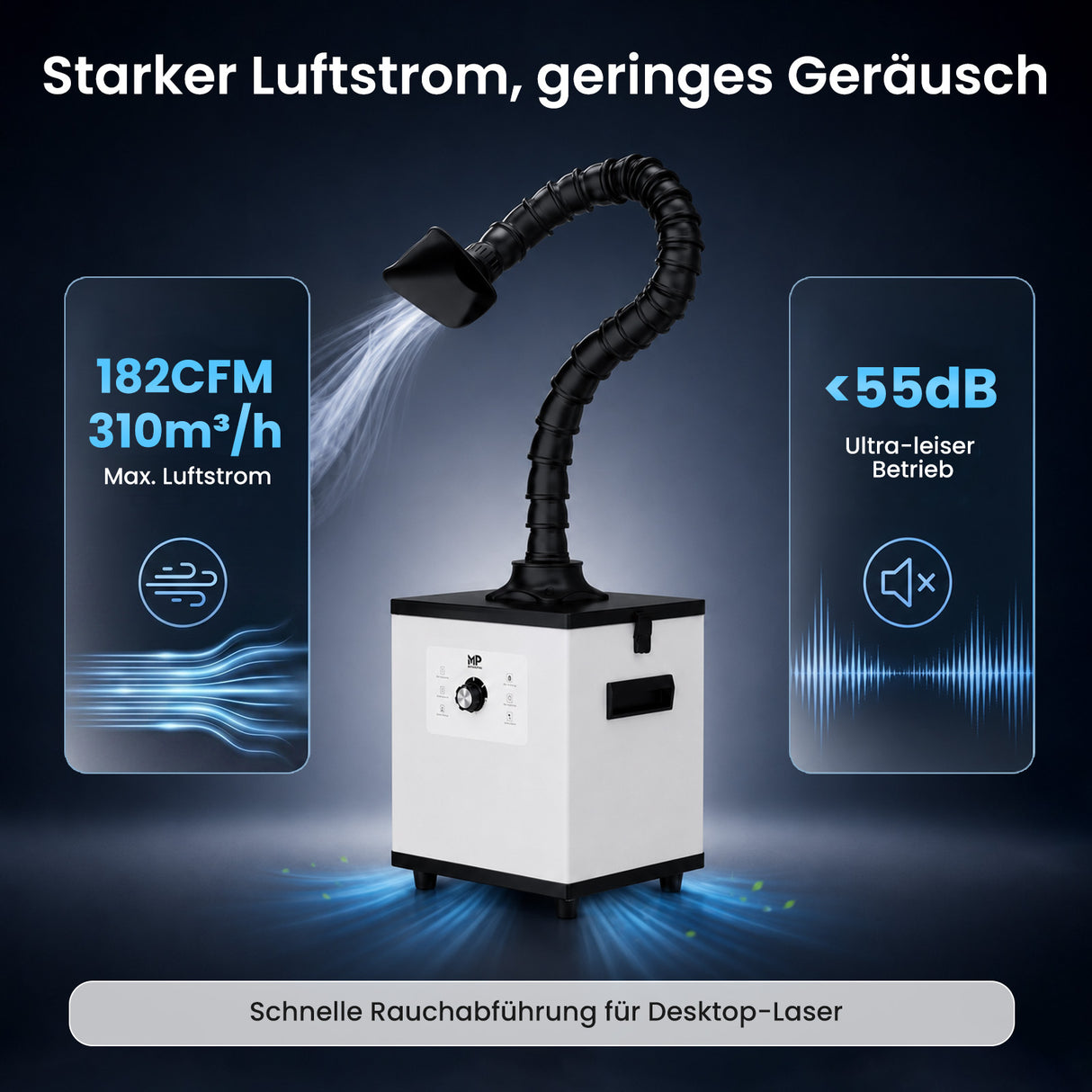 Monport 200W Laserabsaugung mit 4-Schicht-Filter für CO2- und Faser-Lasergravierer