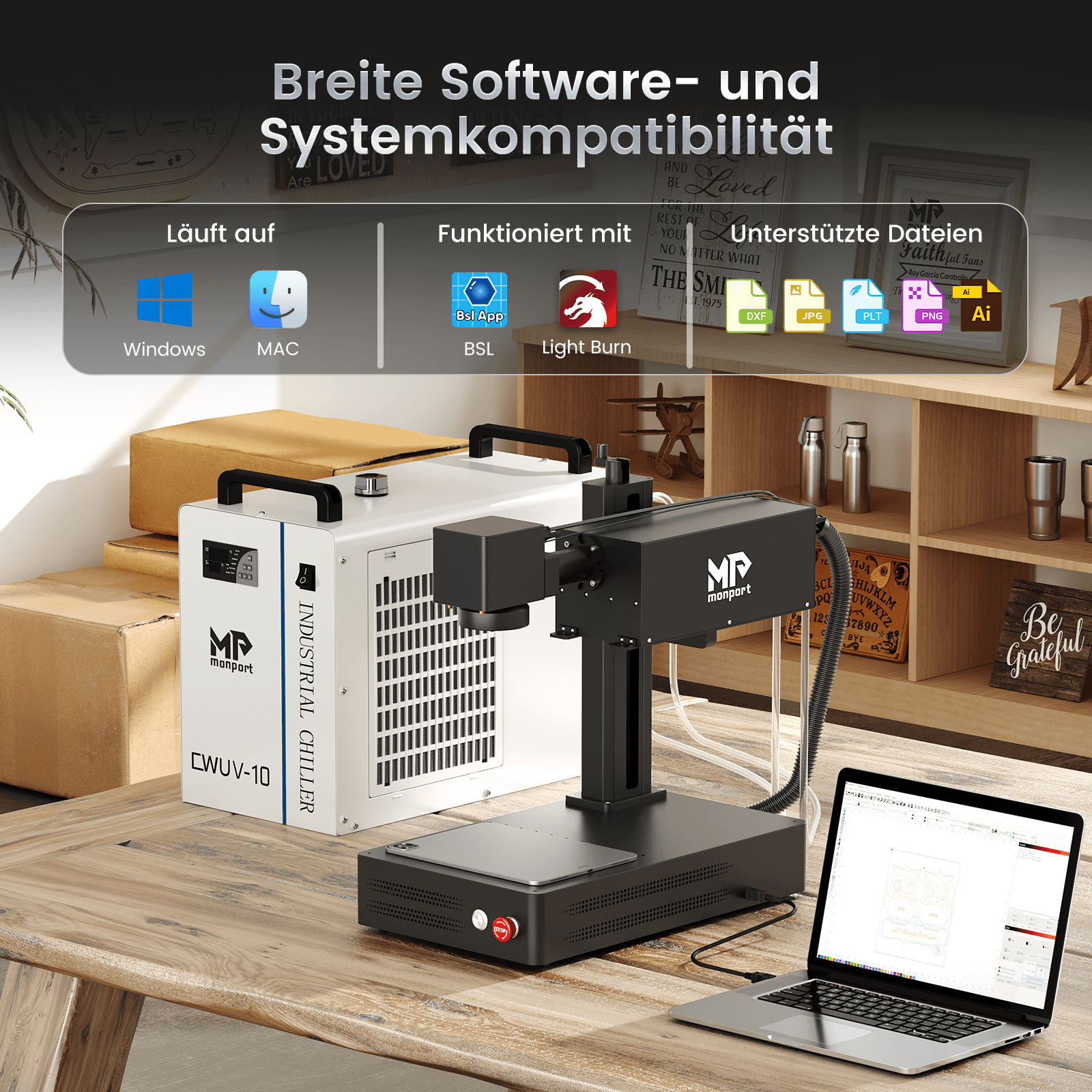 Monport 10W UV-Beschriftungslaser – Präzise UV-Lasergravur für vielfältige Materialien