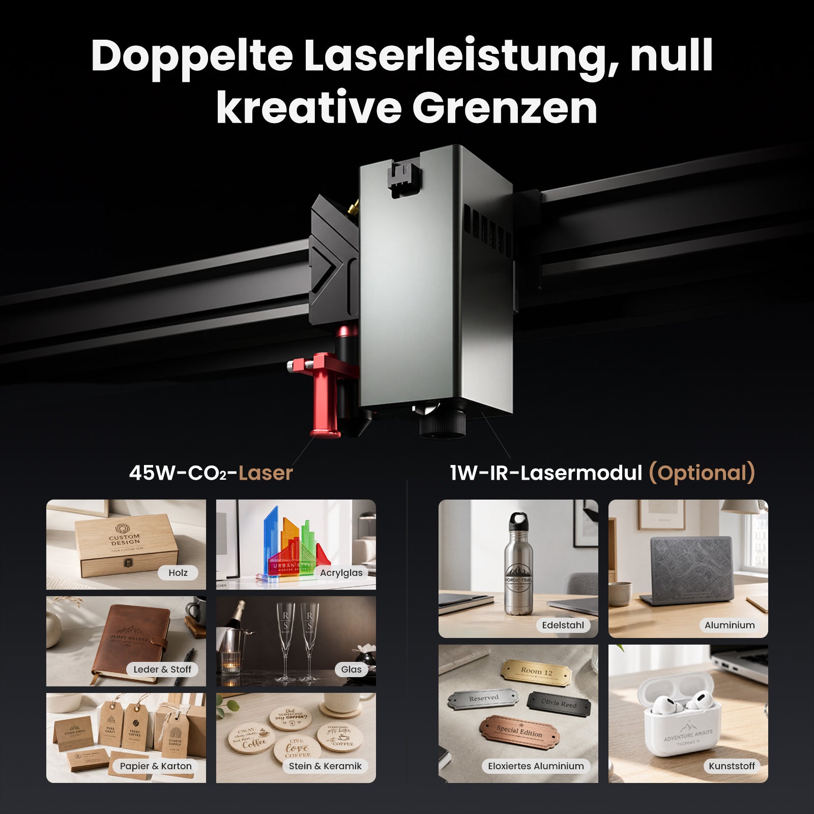 Monport Reno45 Pro Vision 45W Desktop CO₂-Lasergravierer und -Schneider (16