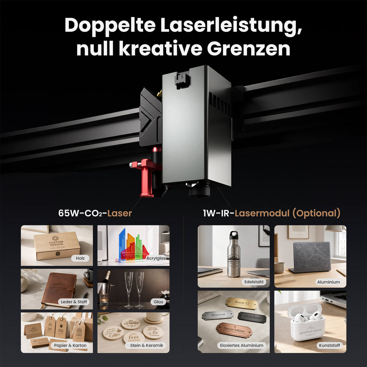 Monport Reno65 Pro Vision 65W Desktop CO₂ Lasergravierer & Laserschneider (24