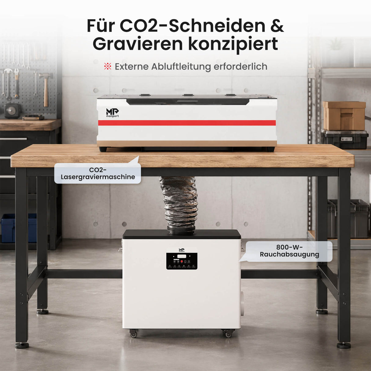 Monport 800W Laserrauchabsauganlage mit 6-stufigem Filtersystem – Für 130W & 150W CO₂-Lasergravier- und Schneidemaschinen