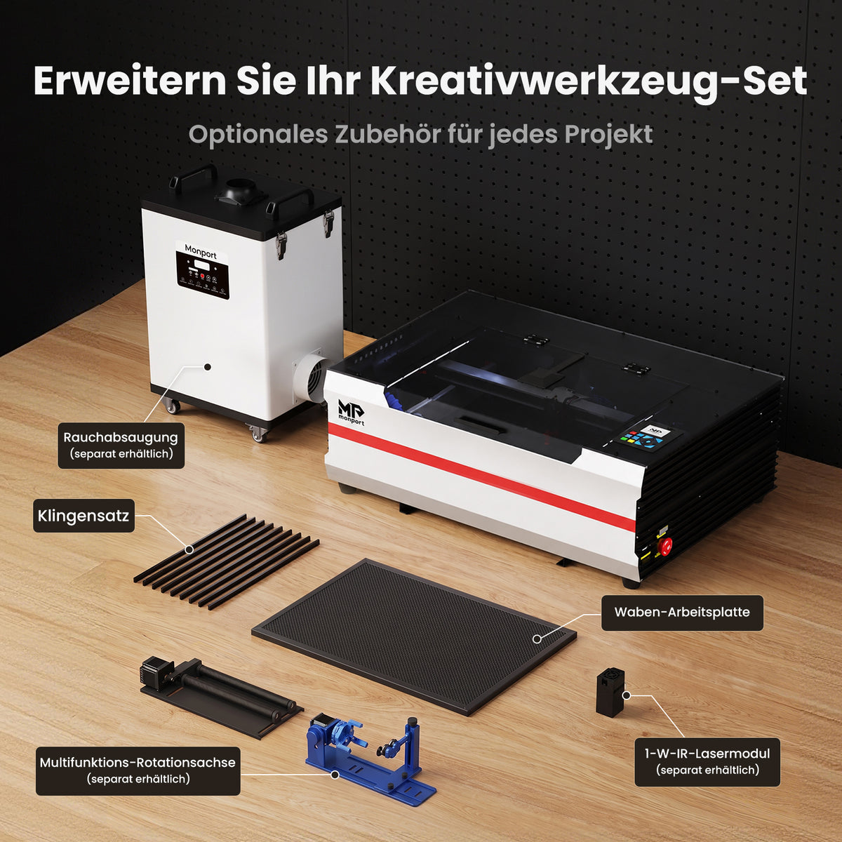 Monport Reno45 Pro Vision 45W Desktop CO₂-Lasergravierer und -Schneider (16