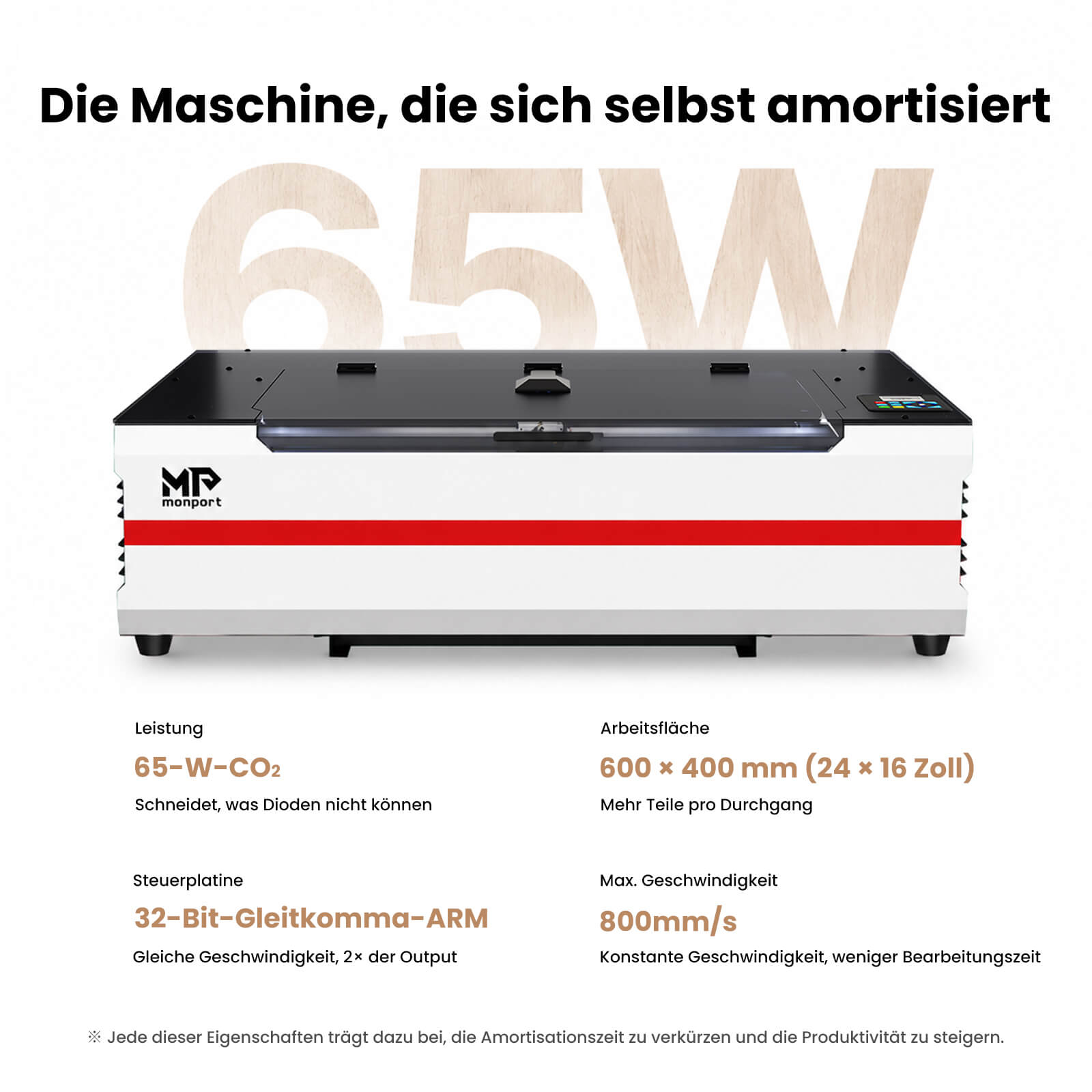 Monport Reno65 Pro Vision 65W Desktop CO₂ Lasergravierer & Laserschneider (24