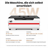 Monport Reno45 Pro Vision 45W Desktop CO₂-Lasergravierer und -Schneider (16" x 12") mit 8MP HD-Kamera, Assistierter Autofokus-Unterstützung und integrierter Wasserkühlung