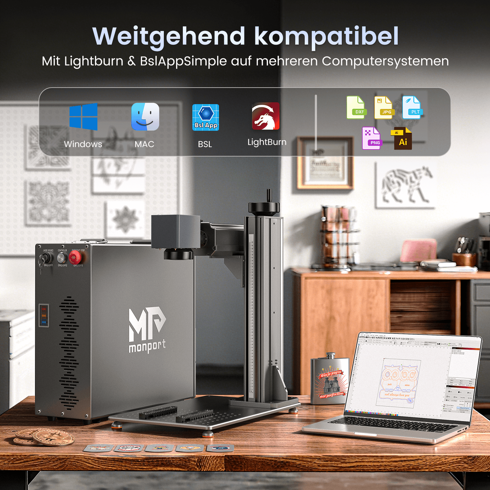 Monport GT 200W Split MOPA & Autofokus-Faserlaser-Gravierer & Farbemarkierungsmaschine