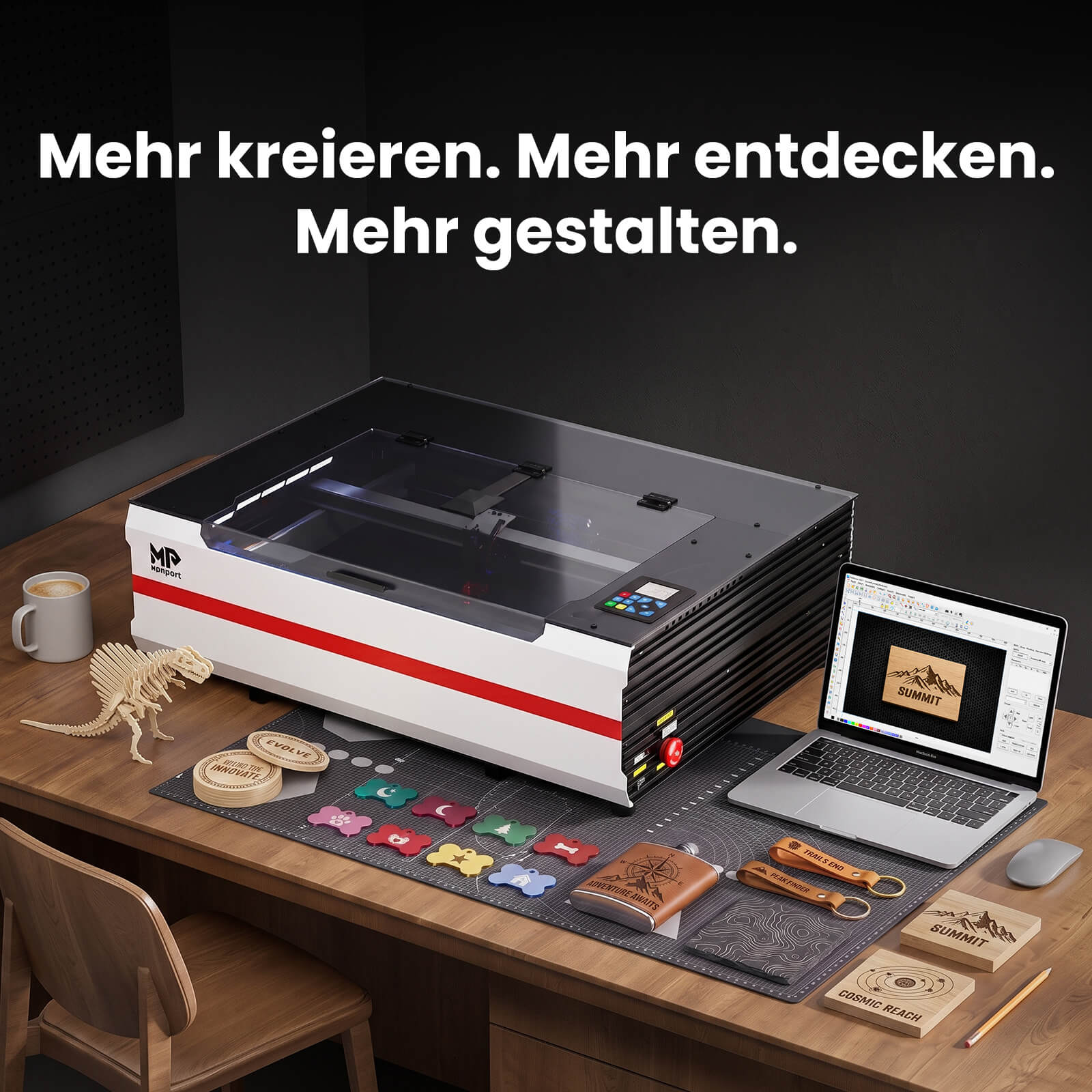 Monport Reno65 Pro Vision 65W Desktop CO₂ Lasergravierer & Laserschneider (24