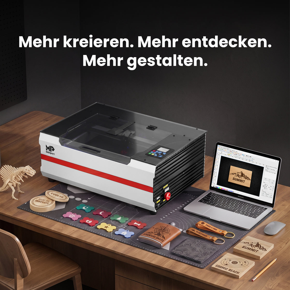 Monport Reno45 Pro Vision 45W Desktop CO₂-Lasergravierer und -Schneider (16