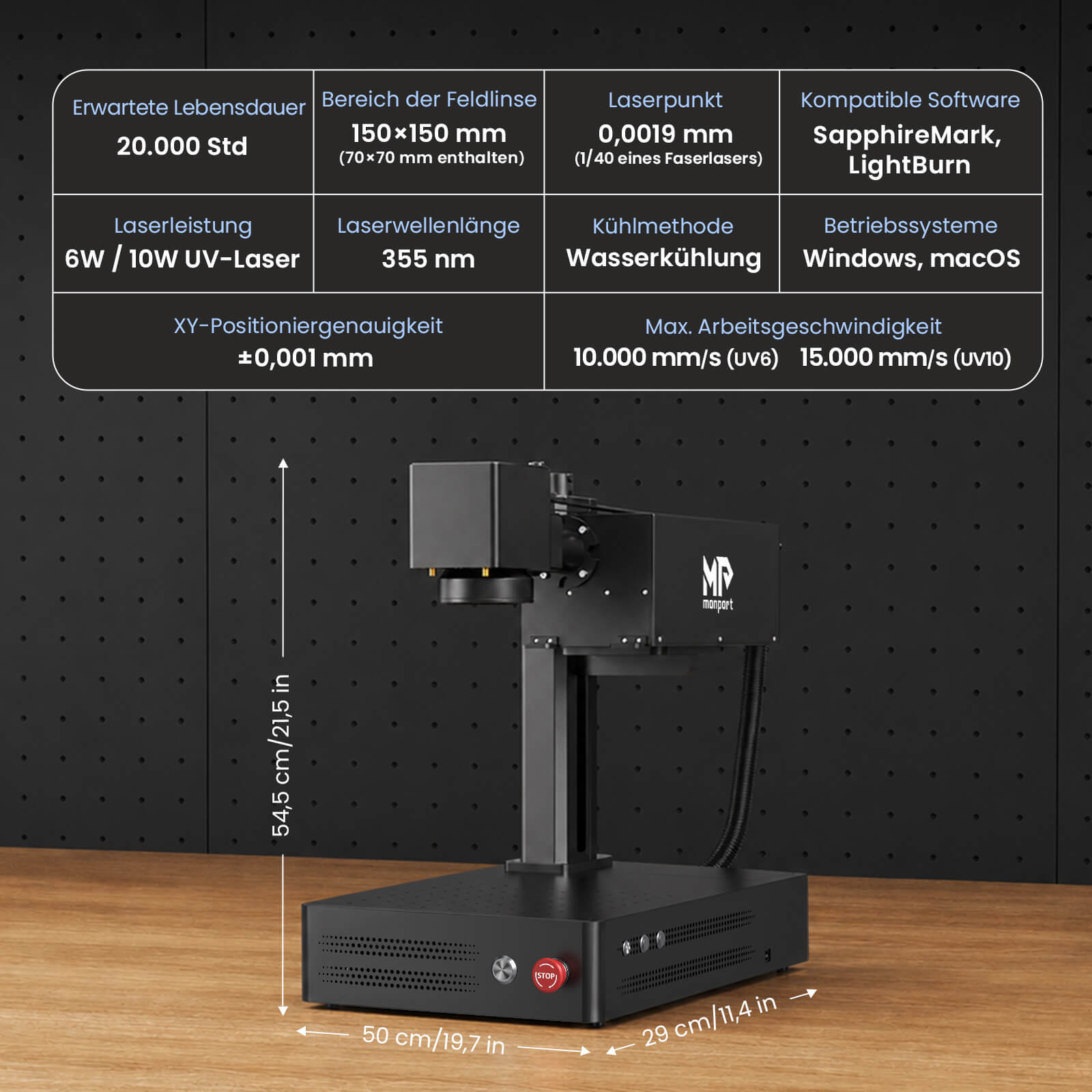 Monport GM PRO 6W UV Laser Graviermaschine(Innengravur) – Professionelle UV Laserbeschriftung mit 355nm Kaltlaser-Technologie