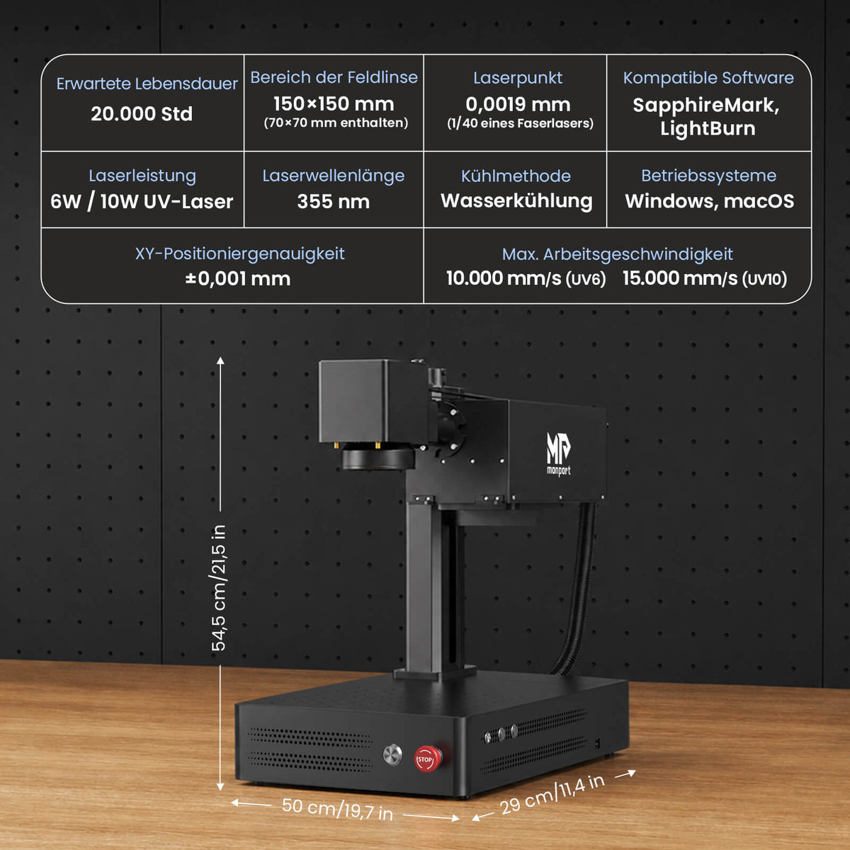 Monport GM PRO 6W UV Laser Graviermaschine(Innengravur) – Professionelle UV Laserbeschriftung mit 355nm Kaltlaser-Technologie