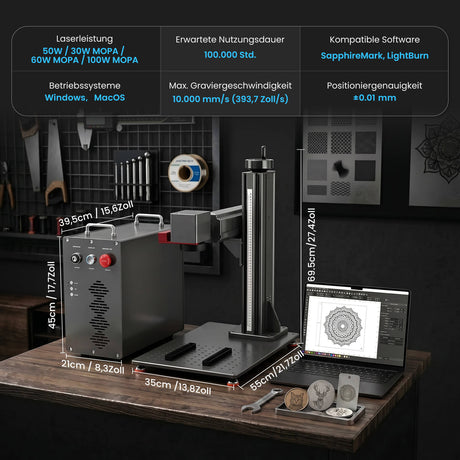 Monport GPro 60W MOPA Vision Faserlaser Maschine – Mit Vision-System für automatische Positionierung, präzise Metallgravur & Laserbeschriftung